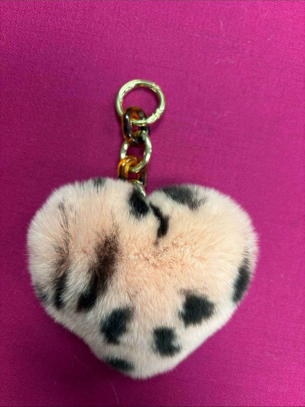 VAKA Leopard Spot Heart Pom Keychain - Blush Pink